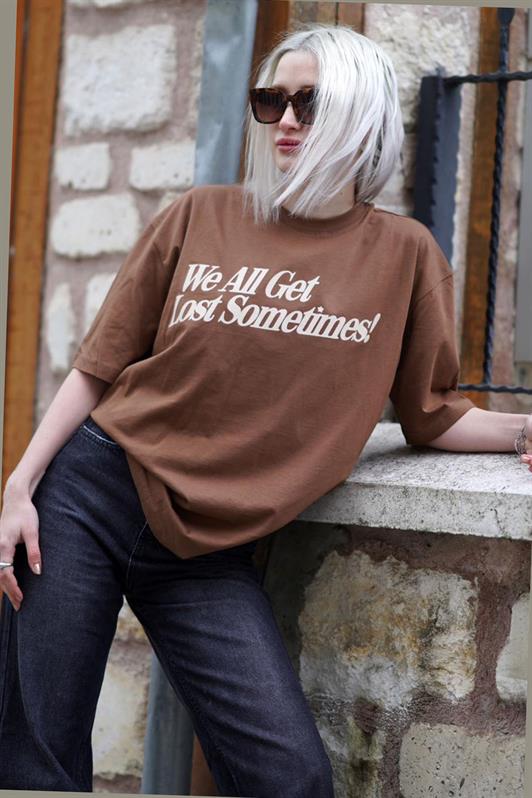 MDX Brown Printed Oversized T-shirt MG1532 - Cento