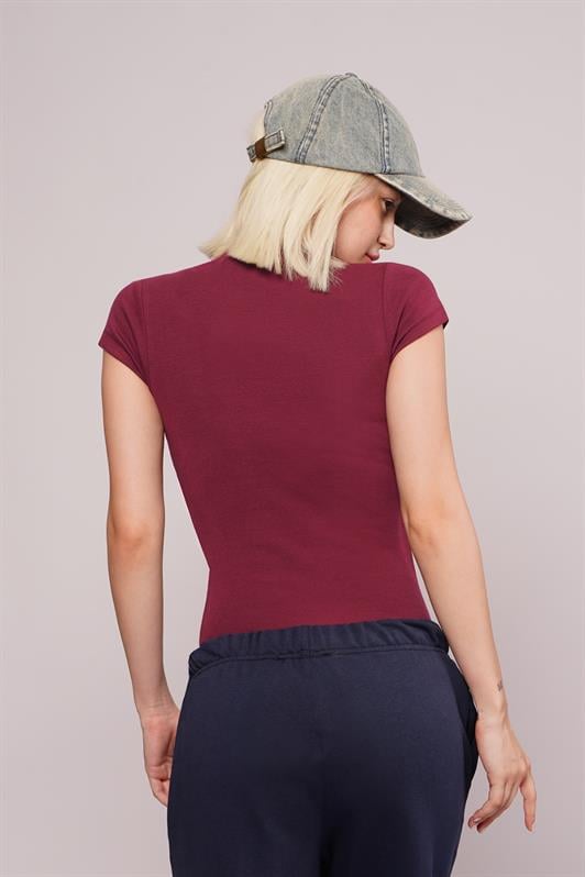 MDX Burgundy Bicycle Collar Basic Women's T-shirt Mg2479 - Lutsk
