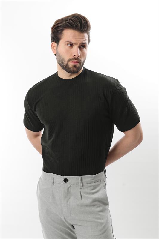 MDX Black Crew Neck Men's T-shirt with Line Design E7122 - Laatzen