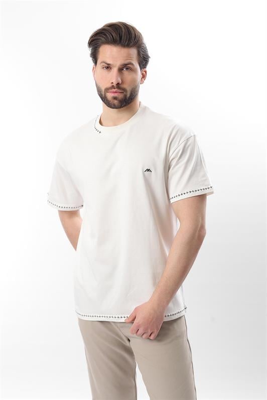 MDX Ecru Embroidered Detail Men's T-shirt E7112 - Cascais
