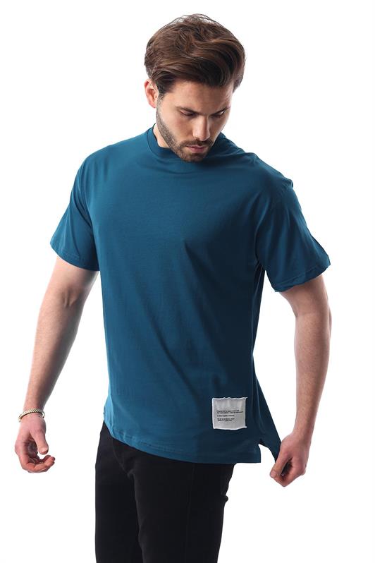 MDX Petrol Blue Bicycle Collar Cotton Patch Detailed Oversized T-shirt 7019 - Duncanville