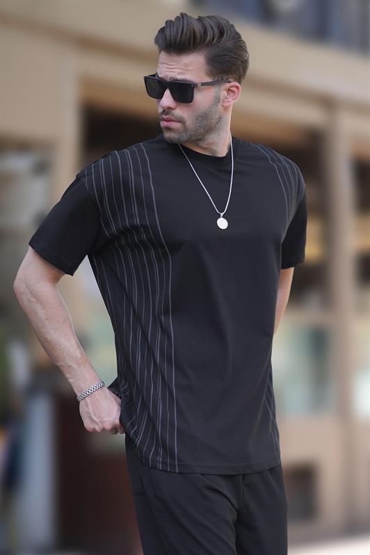 MDX Black Bicycle Collar Cotton Grey Color Detailed Overfit T-shirt 7038 - Jupiter