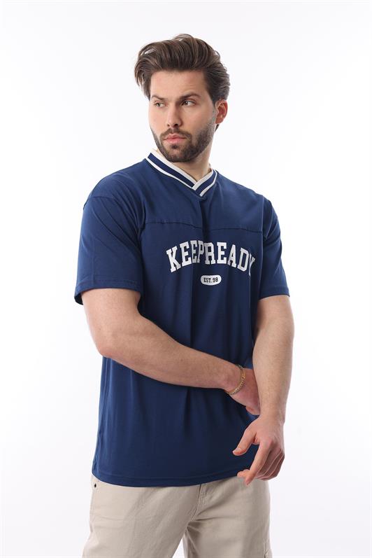 MDX Navy Blue V-Neck Printed Short Sleeve Oversized T-Shirt 7039 - Del Rio