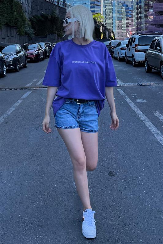 MDX Purple Oversized Back and Front Printed Bicycle Collar Short Sleeve T-Shirt MG2130 - Kentwood