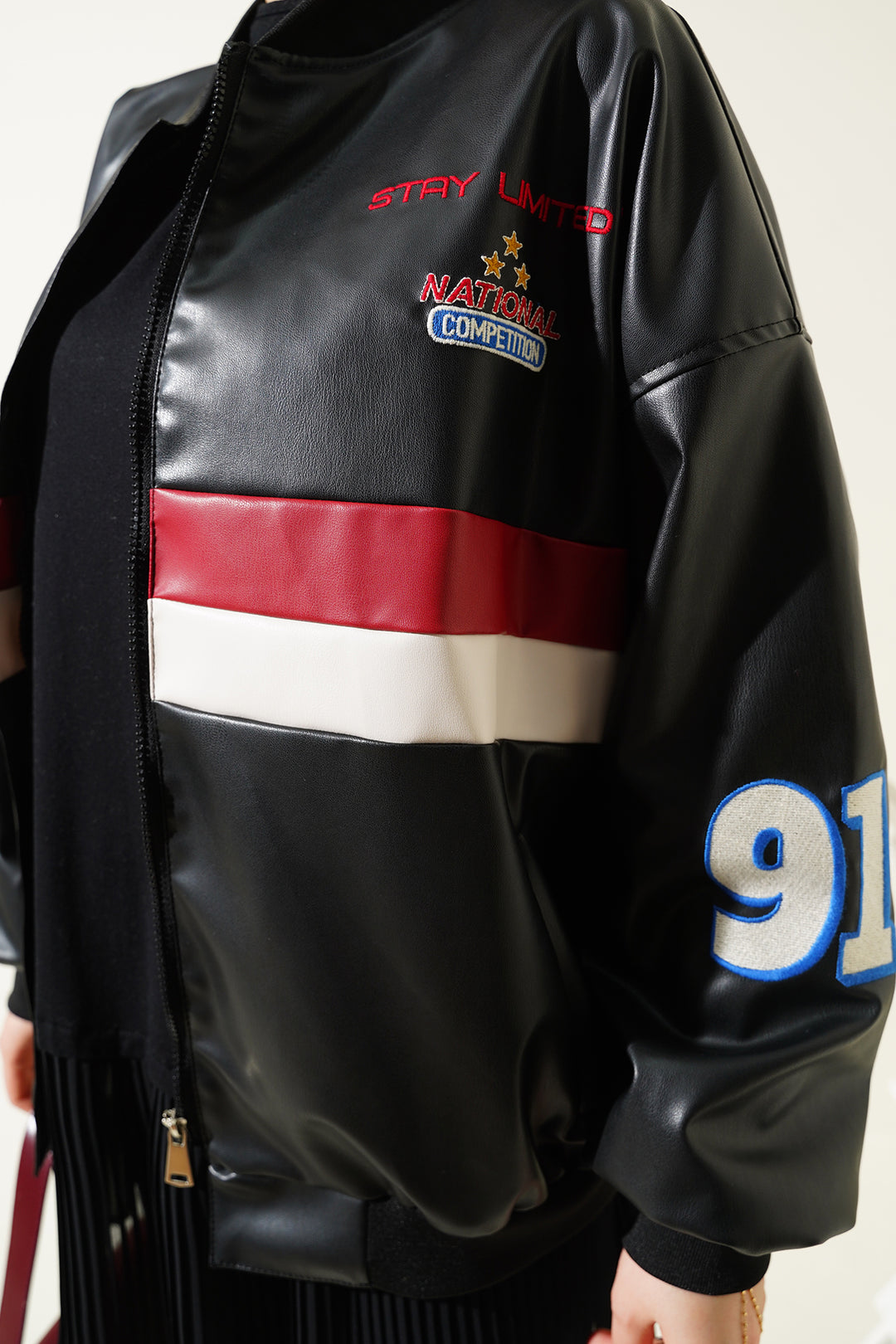 BGD Women T0698 Baskılı Suni Deri Bomber Ceket - Siyah - Glens Falls