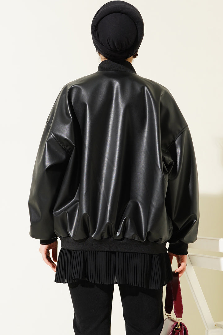 BGD Women T0698 Baskılı Suni Deri Bomber Ceket - Siyah - Glens Falls