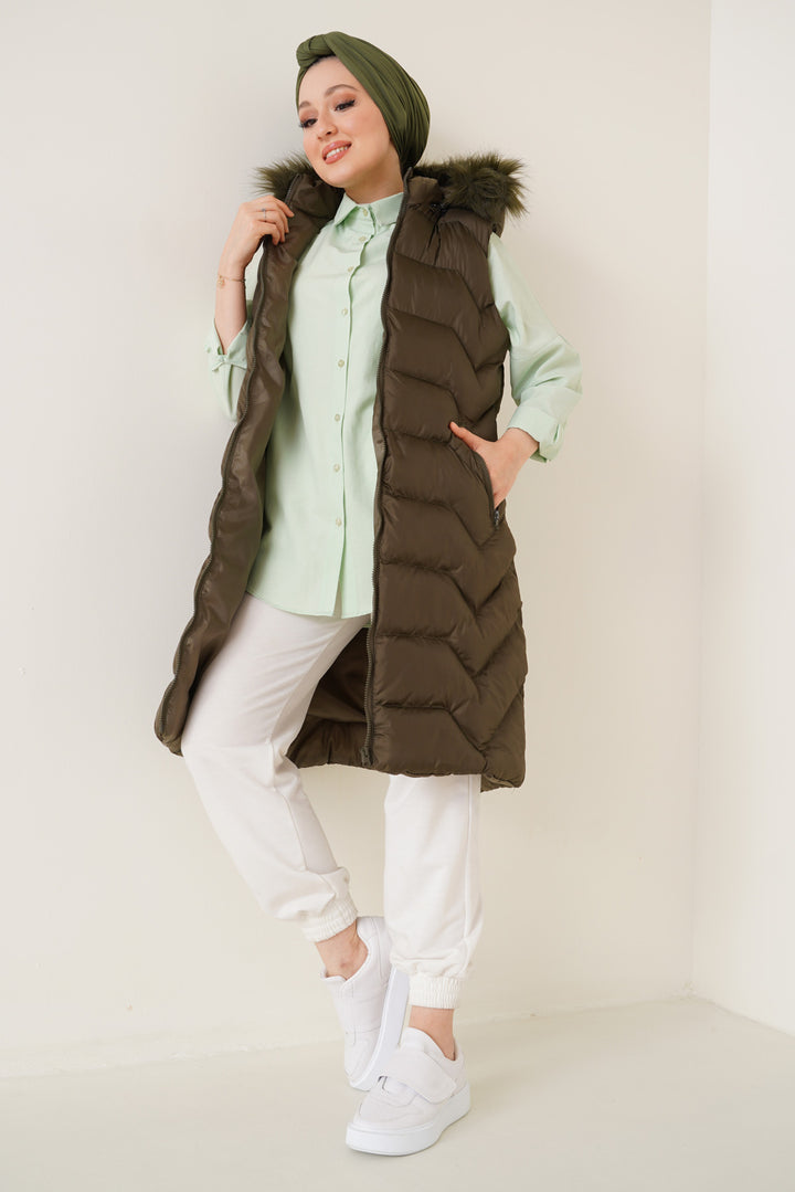 BGD Women T10233 سترة حجاب طويلة بغطاء للرأس - كاكي - أفونديل
