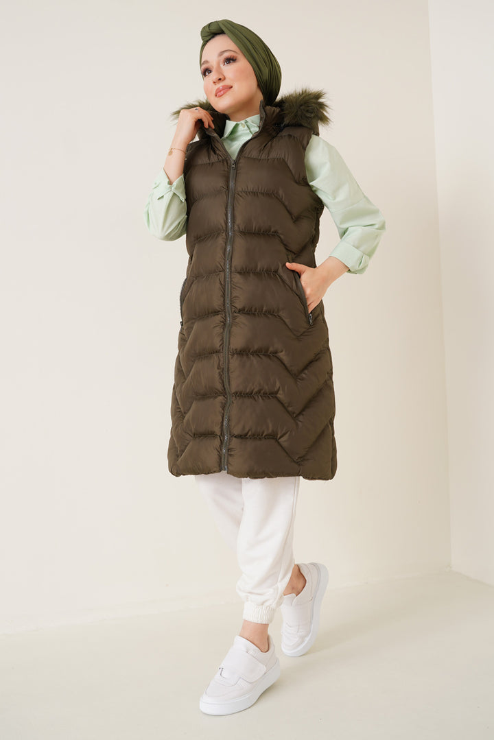 BGD Women T10233 سترة حجاب طويلة بغطاء للرأس - كاكي - أفونديل