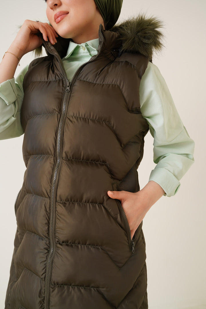 BGD Women T10233 سترة حجاب طويلة بغطاء للرأس - كاكي - أفونديل