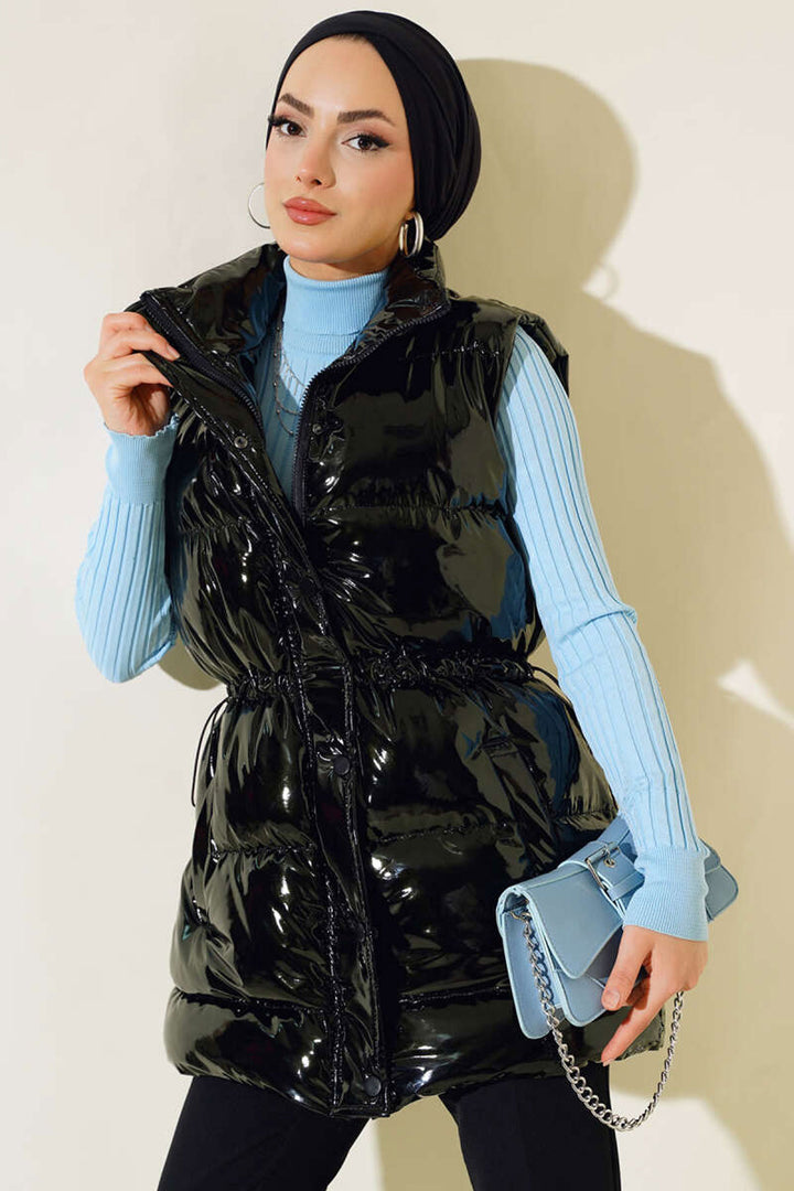 BGD Women T10233 Kapüşonlu Uzun Tesettür Yelek - Siyah - Braine-l’Alleud