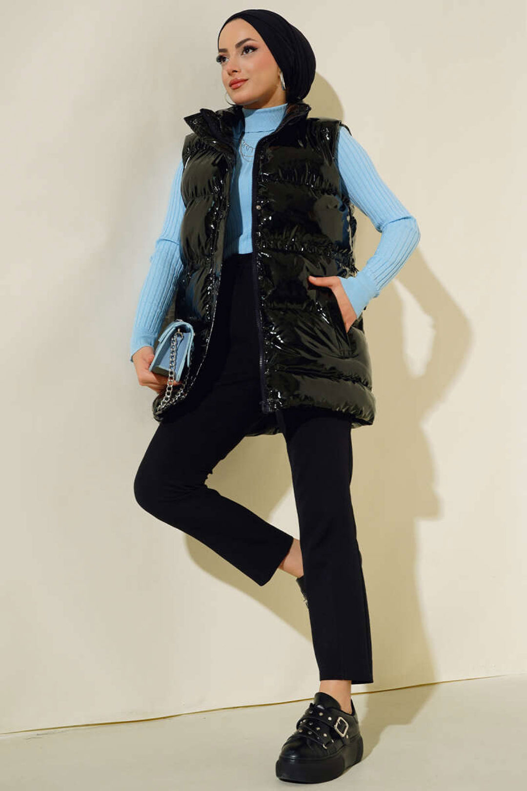 BGD Women T10233 Kapüşonlu Uzun Tesettür Yelek - Siyah - Braine-l’Alleud