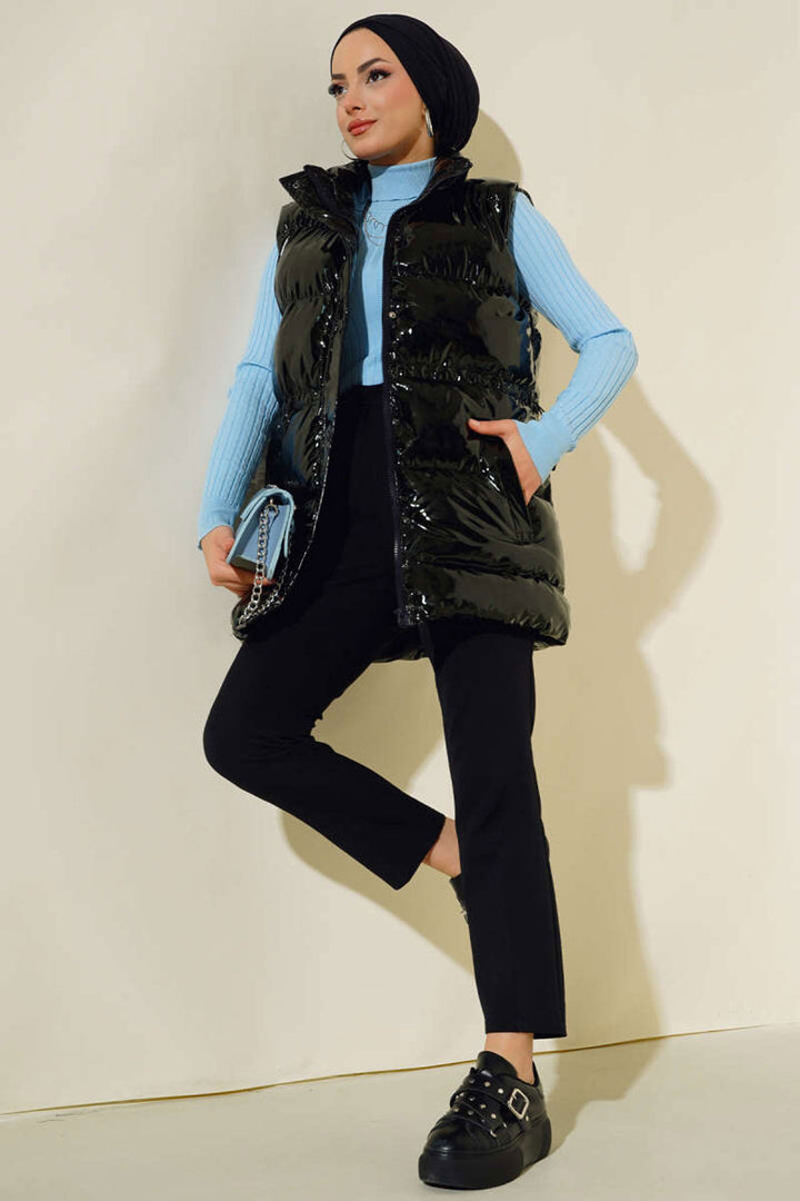 BGD Women T10233 Kapüşonlu Uzun Tesettür Yelek - Siyah - Braine-l’Alleud