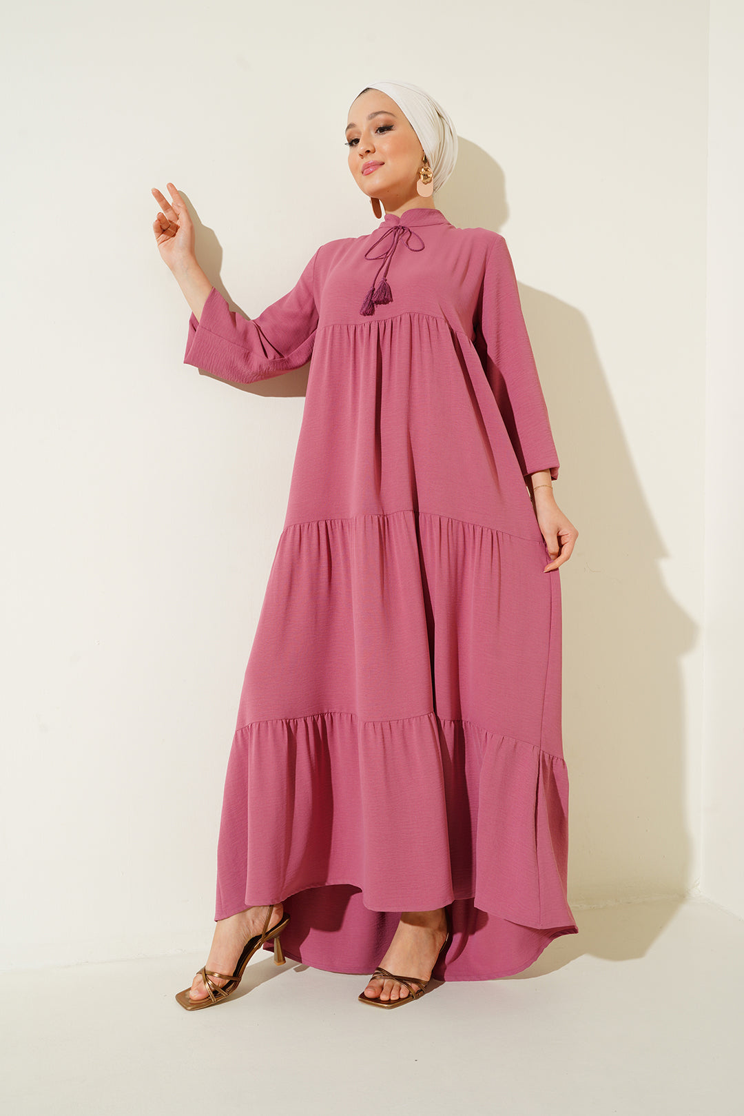 BGD Women T1627 Neck Tied Dress - A. Pink - Nettetal