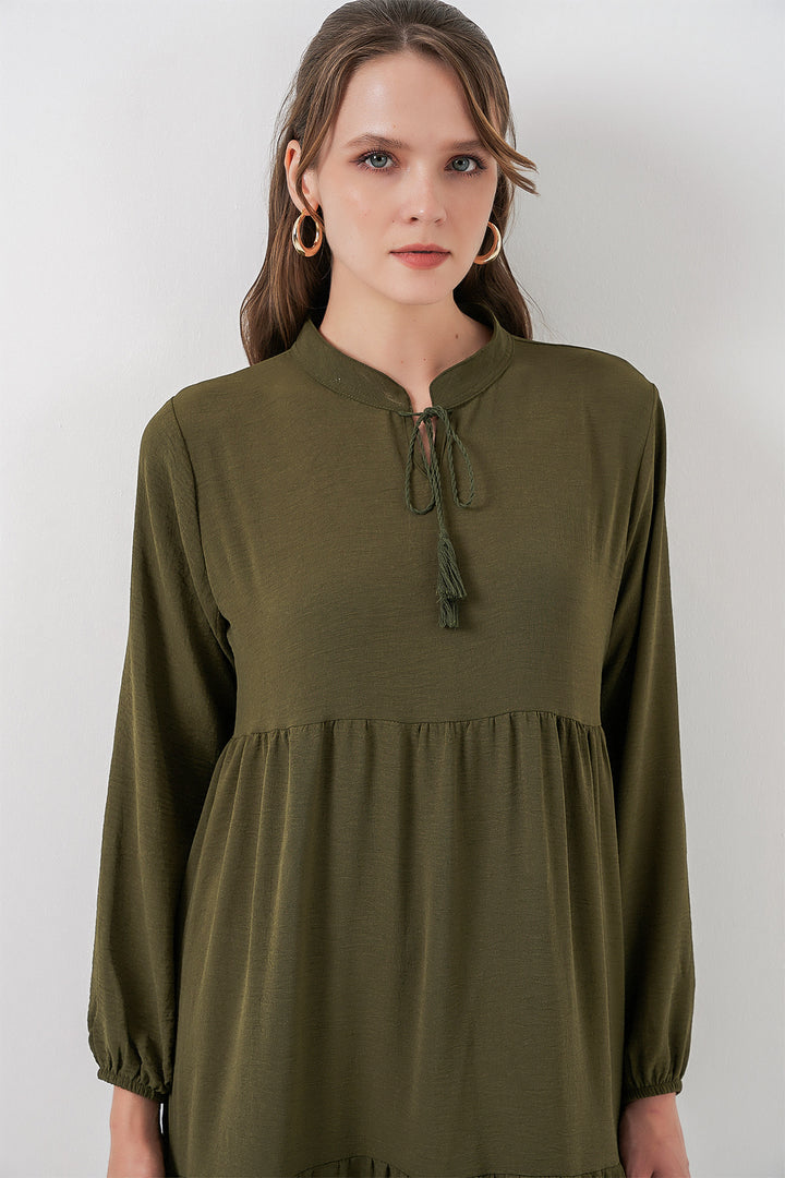 BGD Women T1627 Yaka Bağcıklı Elbise - D.Haki - New Albany