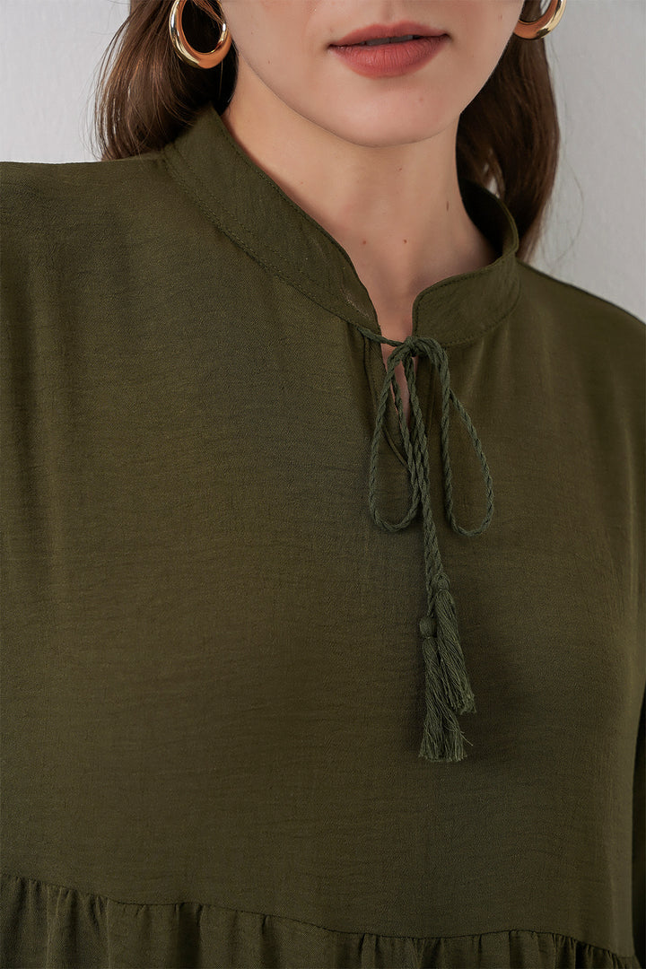 BGD Women T1627 Yaka Bağcıklı Elbise - D.Haki - New Albany