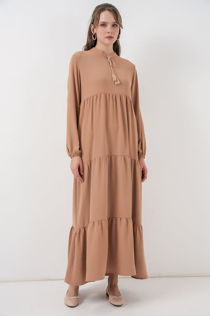 BGD Women T1627 Yaka Bağcıklı Elbise - D.Vizon - Tijuana