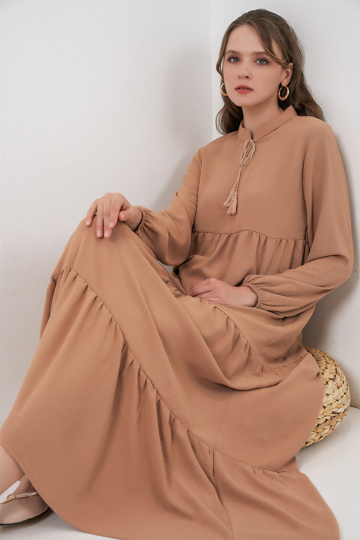 BGD Women T1627 Yaka Bağcıklı Elbise - D.Vizon - Tijuana