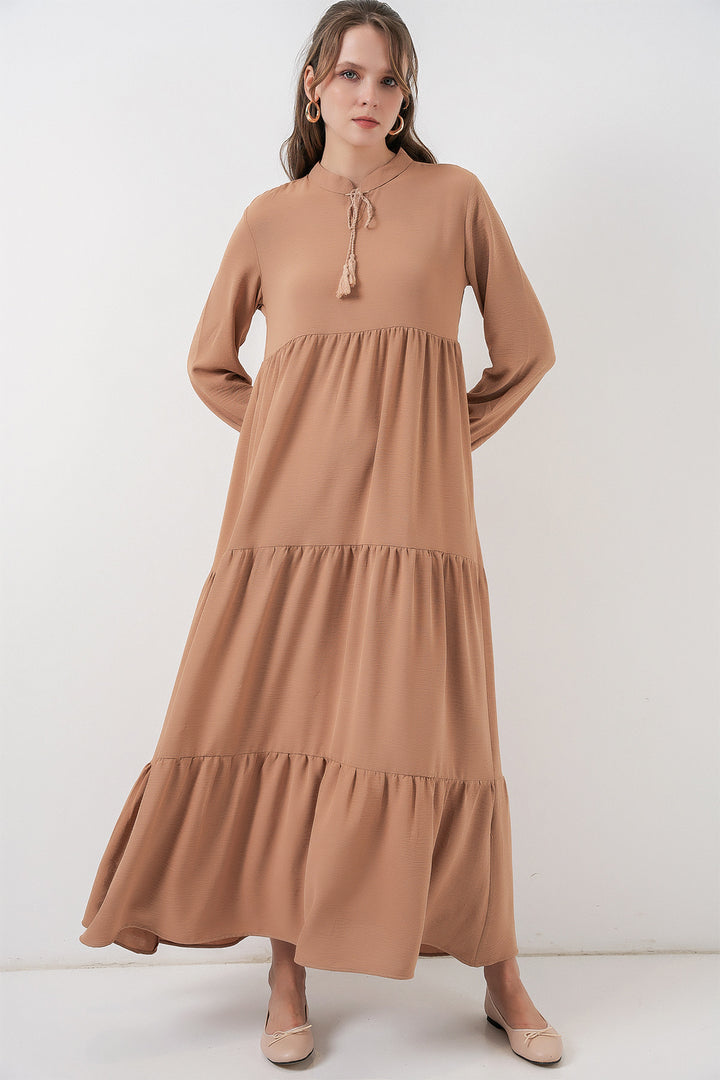 BGD Women T1627 Yaka Bağcıklı Elbise - D.Vizon - Tijuana