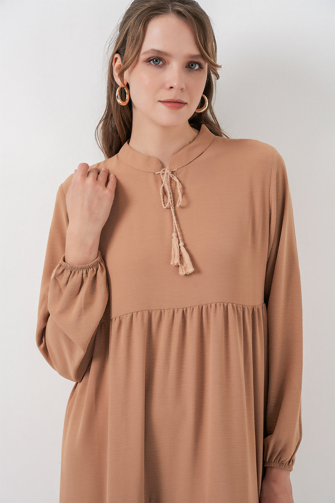 BGD Women T1627 Yaka Bağcıklı Elbise - D.Vizon - Tijuana