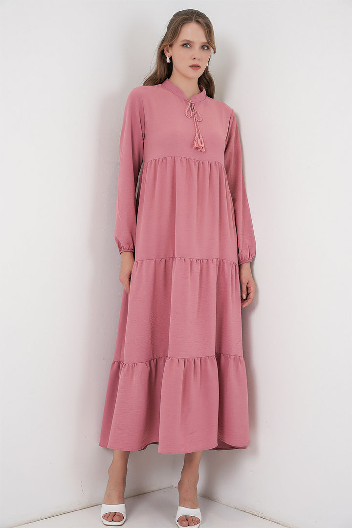 BGD Women T1627 Neck Tied Dress - Rose Pink - Garden Grove