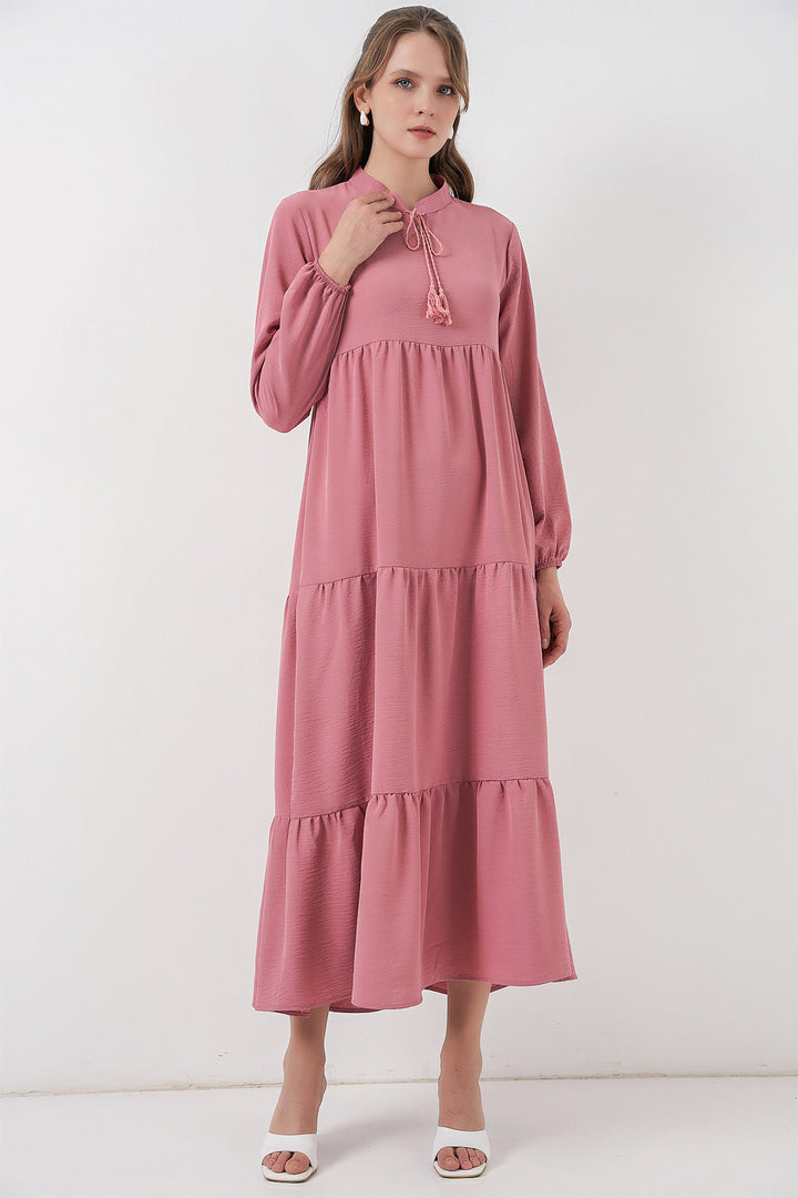 BGD Women T1627 Neck Tied Dress - Rose Pink - Garden Grove