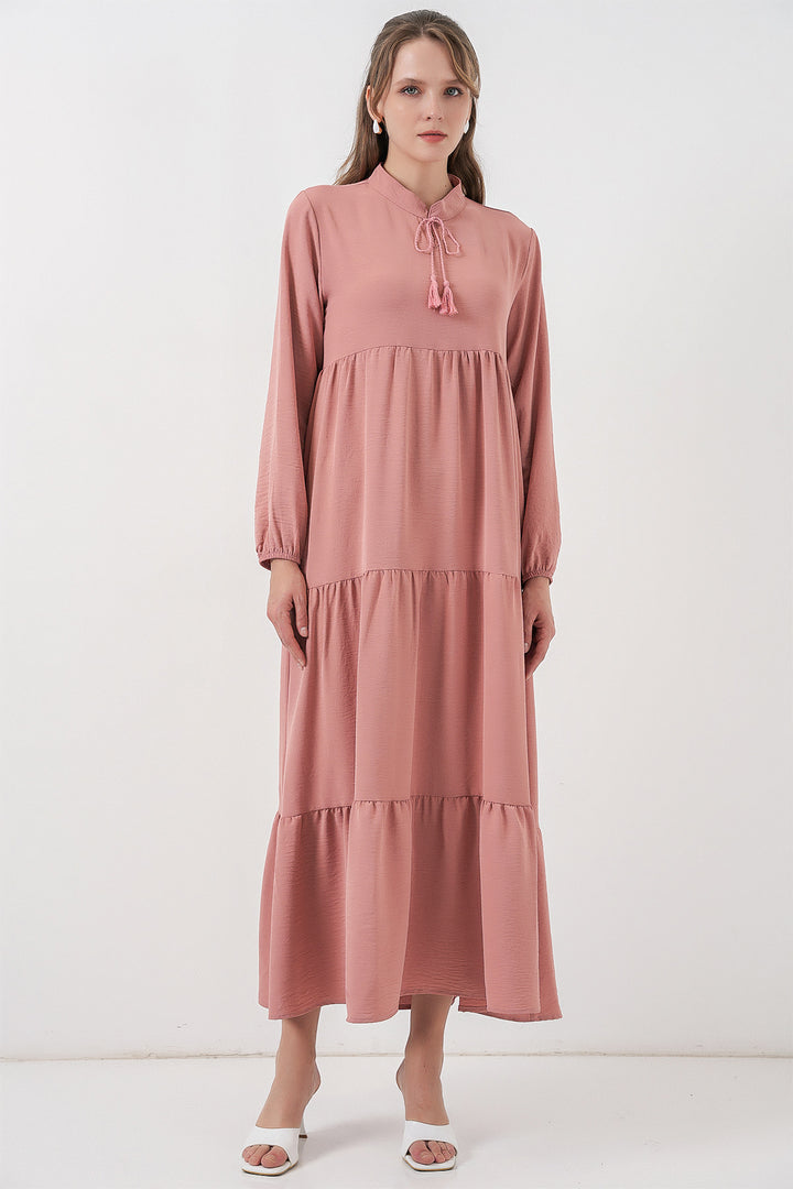 BGD Women T1627 Yaka Bağcıklı Elbise - Pudra - Zaragoza