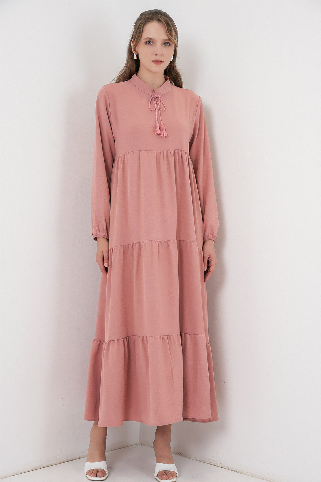 BGD Women T1627 Yaka Bağcıklı Elbise - Pudra - Zaragoza