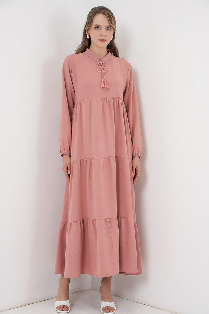 BGD Women T1627 Yaka Bağcıklı Elbise - Pudra - Zaragoza