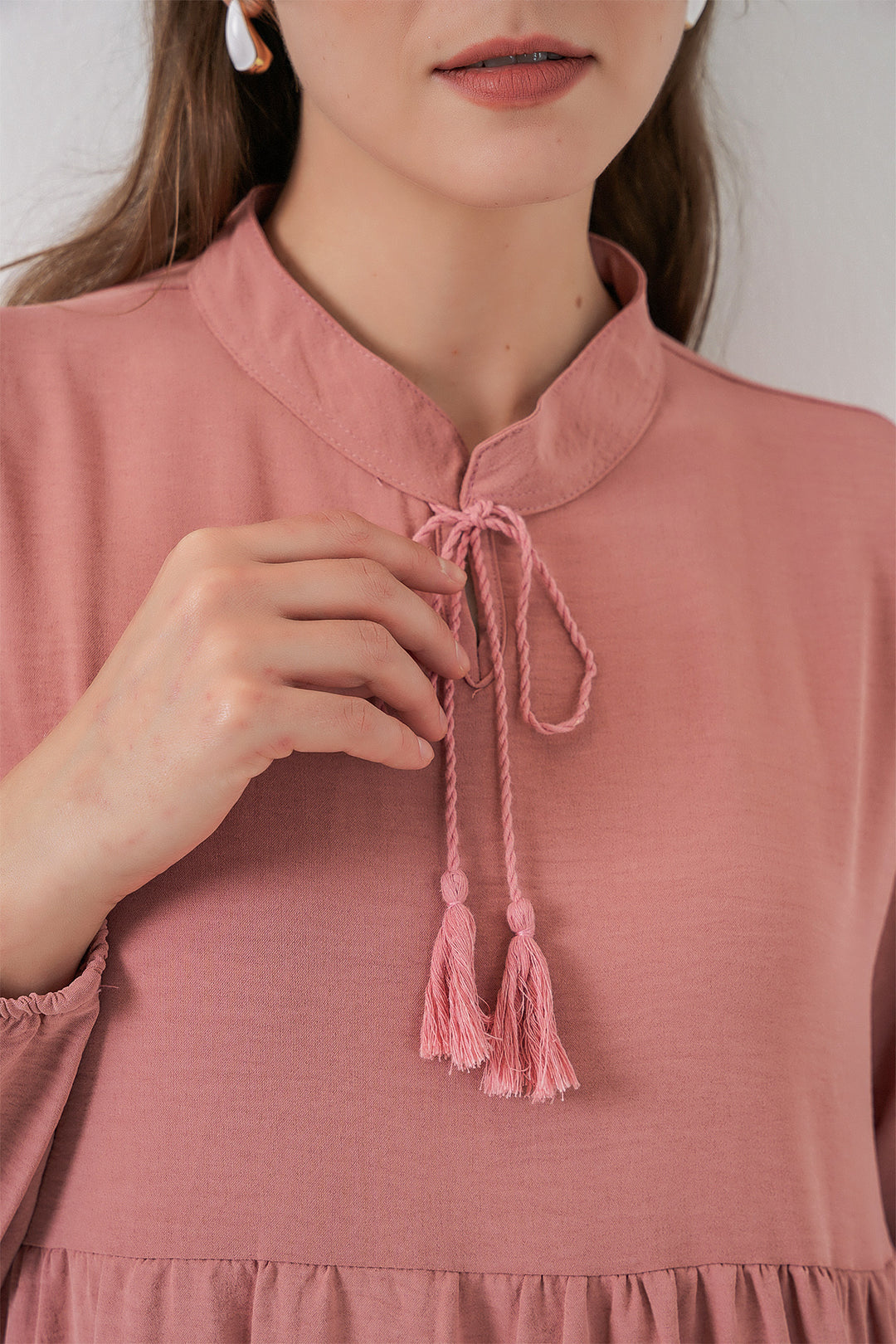 BGD Women T1627 Yaka Bağcıklı Elbise - Pudra - Zaragoza