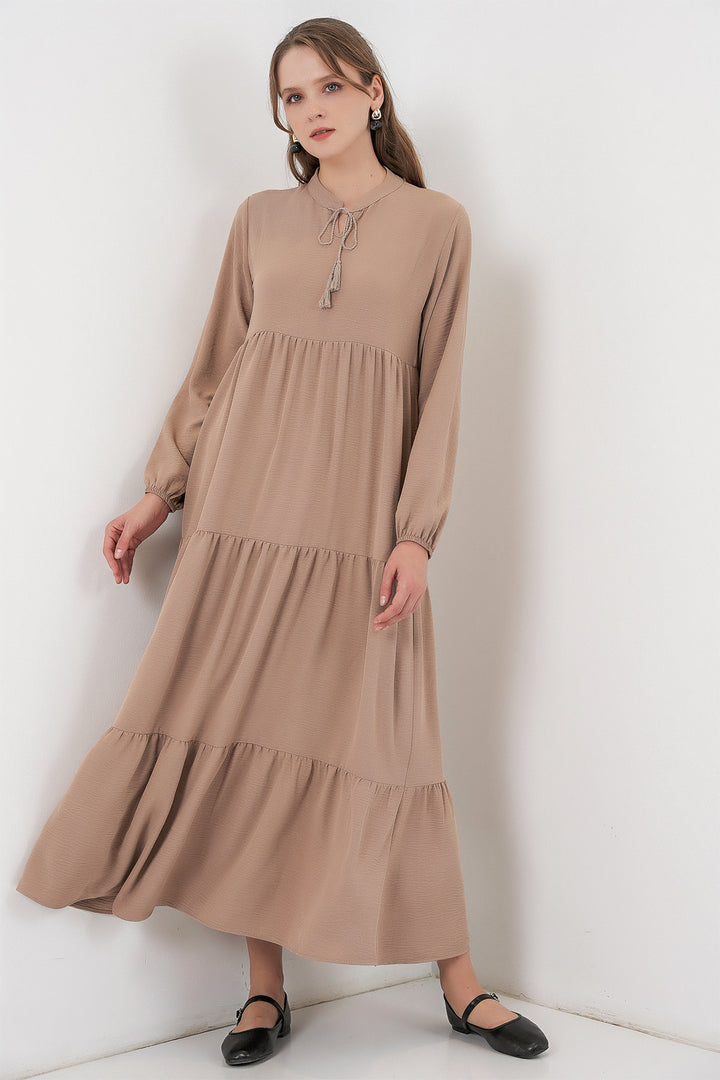 BGD Women T1627 Yaka Bağcıklı Elbise - Y.Bej - Celaya