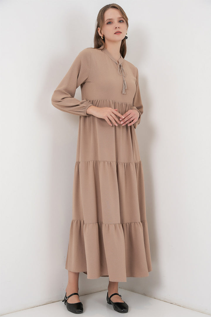 BGD Women T1627 Yaka Bağcıklı Elbise - Y.Bej - Celaya