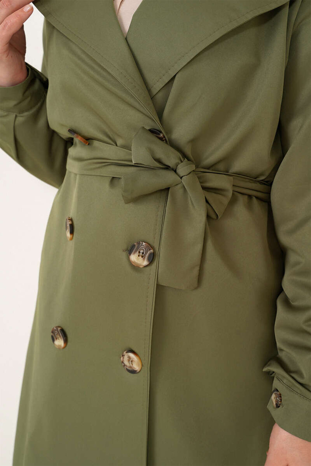 BGD Women T5853 Kruvaze Yaka Tesettür Trençkot - Haki - Monroe