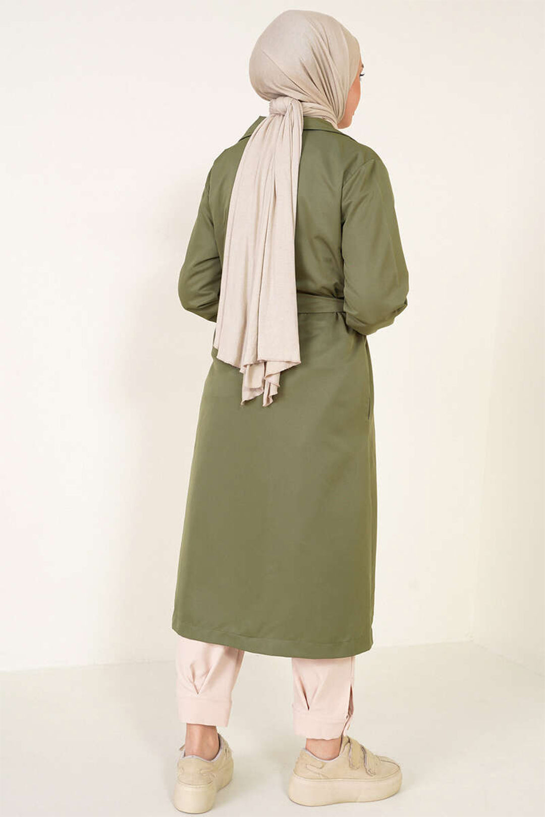 BGD Women T5853 Kruvaze Yaka Tesettür Trençkot - Haki - Monroe