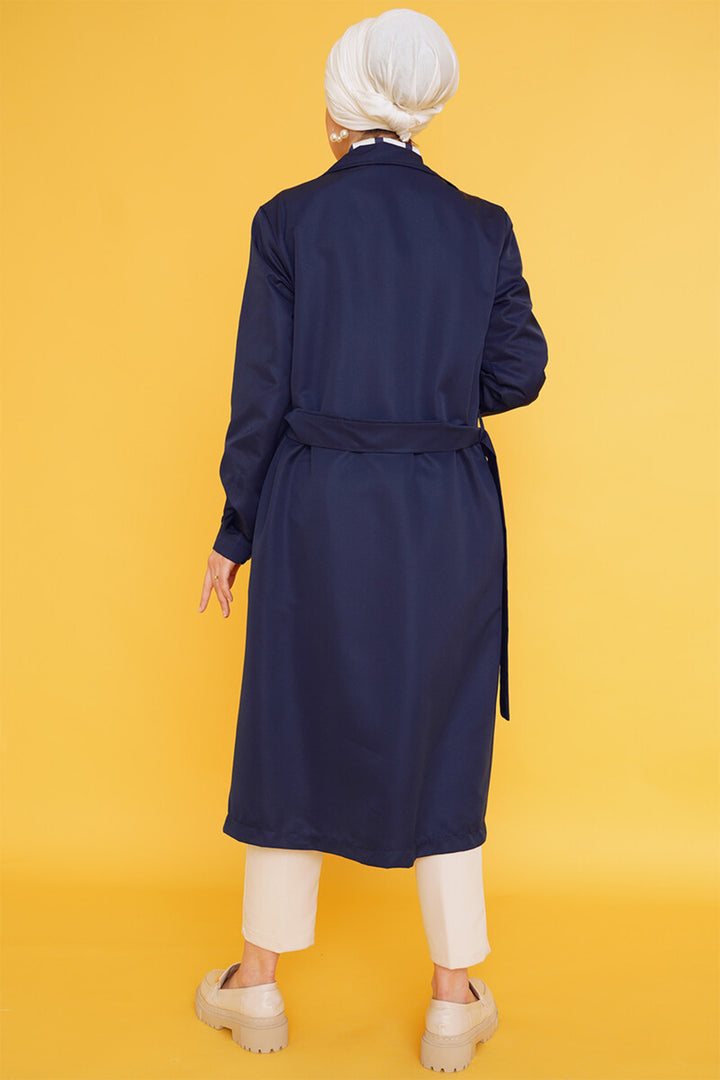 BGD Women T5853 Double-Breasted Collar Hijab Trench Coat - Navy Blue - Tracy