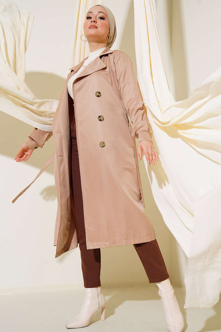BGD Women T5853 Wrap Neck Hijab Trench Coat - Mink - Avondale