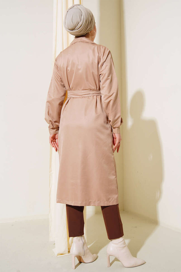 BGD Women T5853 Wrap Neck Hijab Trench Coat - Mink - Avondale