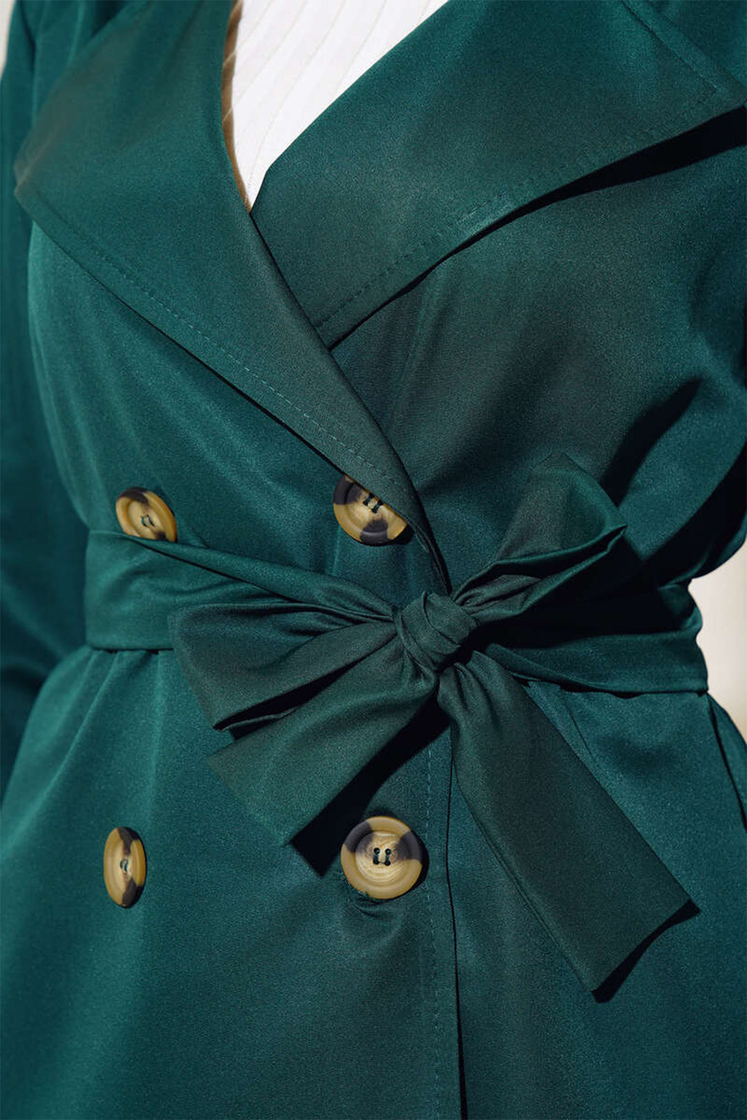 BGD Women T5853 Wrap Neck Hijab Trench Coat - Emerald Green - Cookeville