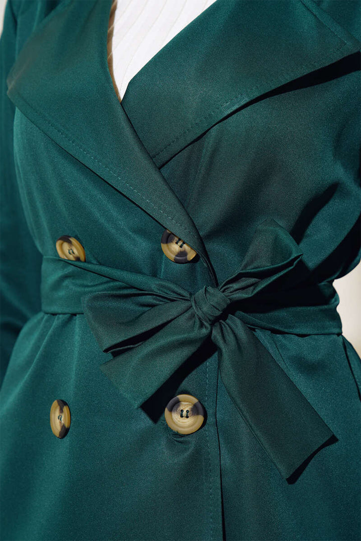 BGD Women T5853 Wrap Neck Hijab Trench Coat - Emerald Green - Cookeville