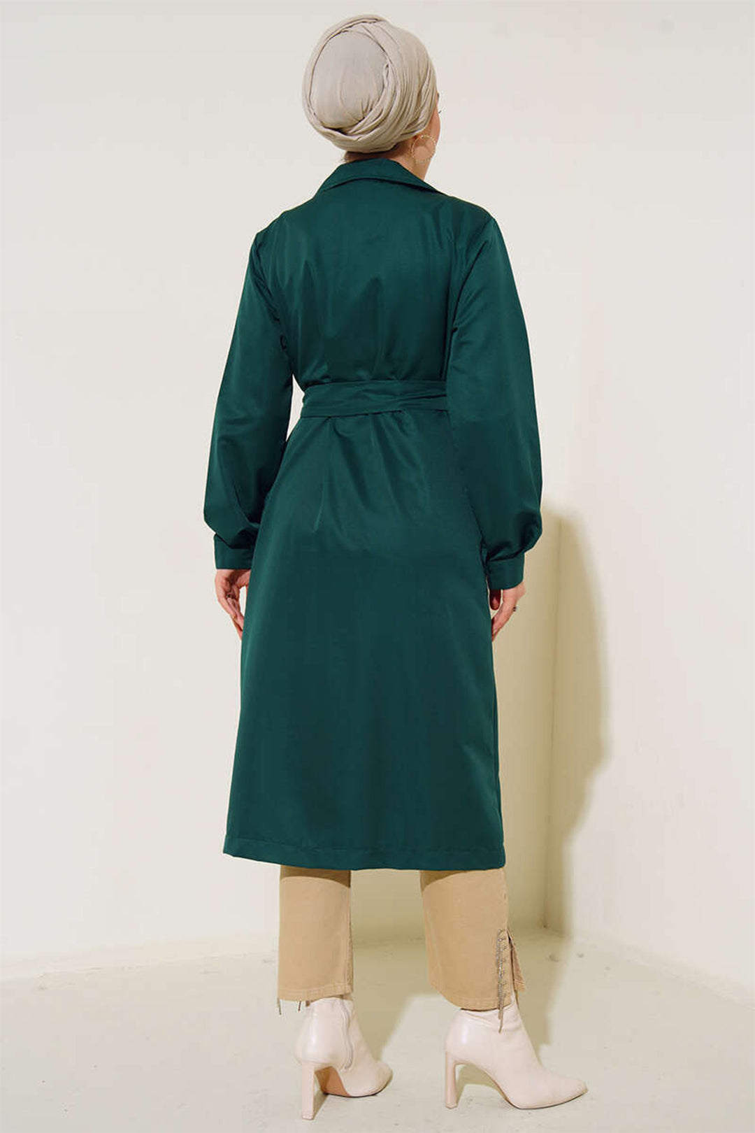 BGD Women T5853 Wrap Neck Hijab Trench Coat - Emerald Green - Cookeville