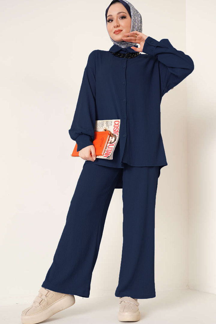 BGD Women T5858 Knitted Hijab Two-Piece Set - Navy Blue - Rohnert Park
