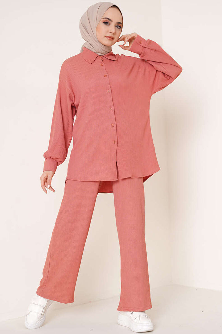 BGD Women T5858 Knitted Hijab Two-Piece Set - Rose Pink - Auxerre