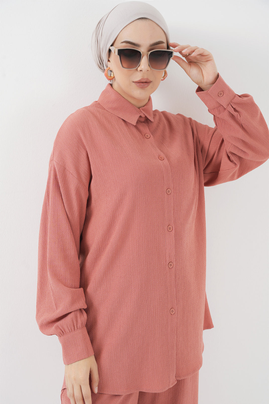 BGD Women T5858 Knitted Hijab Two-Piece Set - Rose Pink - Auxerre