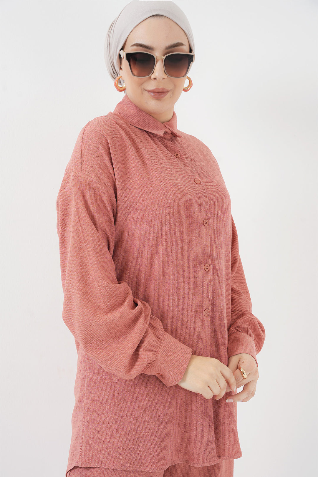 BGD Women T5858 Knitted Hijab Two-Piece Set - Rose Pink - Auxerre