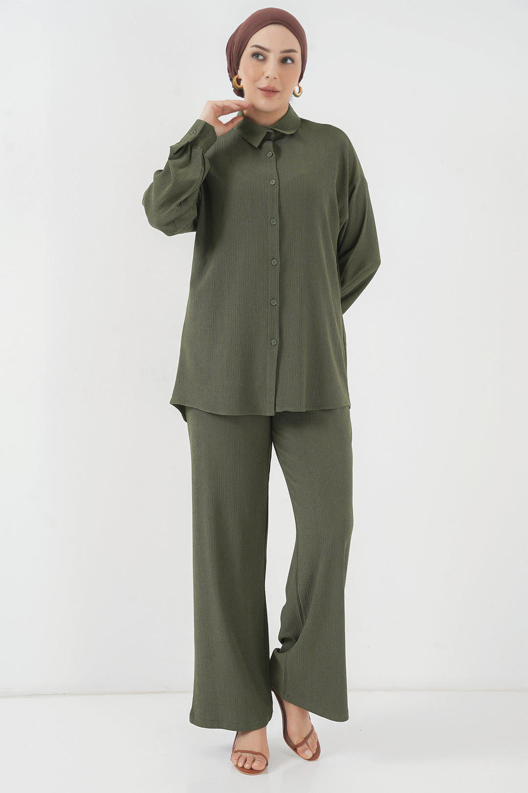 BGD Women T5858 Knitted Hijab Two-Piece Set - Khaki - Corsico
