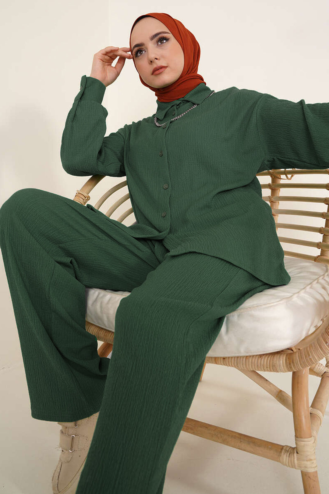BGD Women T5858 Knitted Hijab Two-Piece Set - Emerald Green - Bergen op Zoom