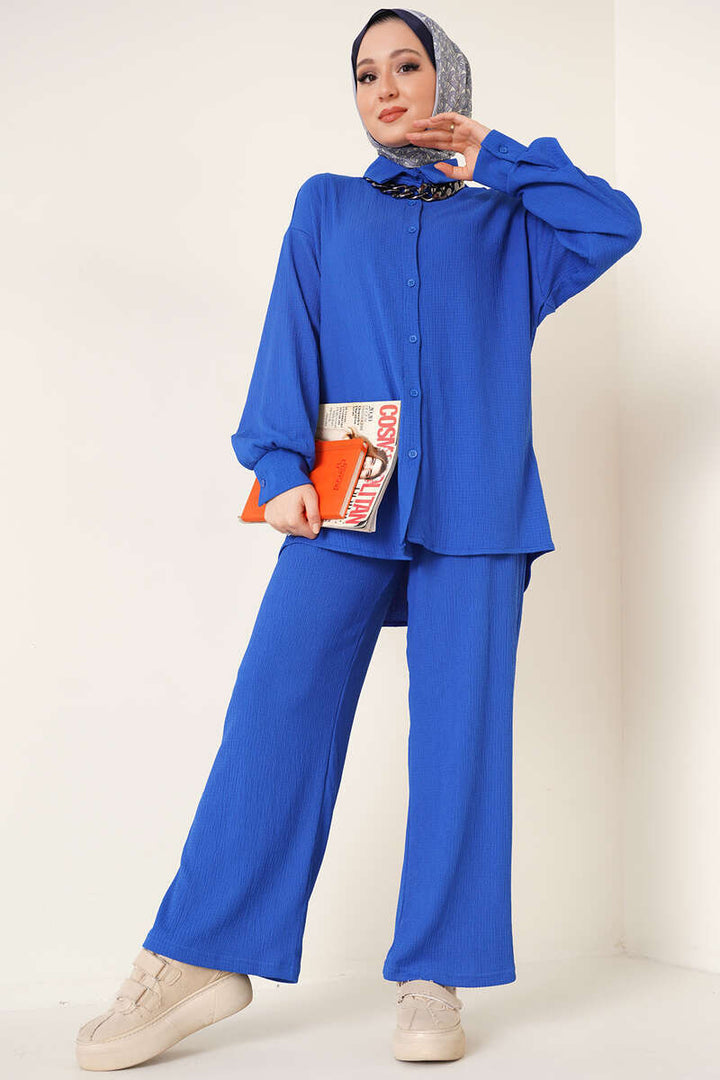 BGD Women T5858 Knitted Hijab Two-Piece Set - Blue - Avondale