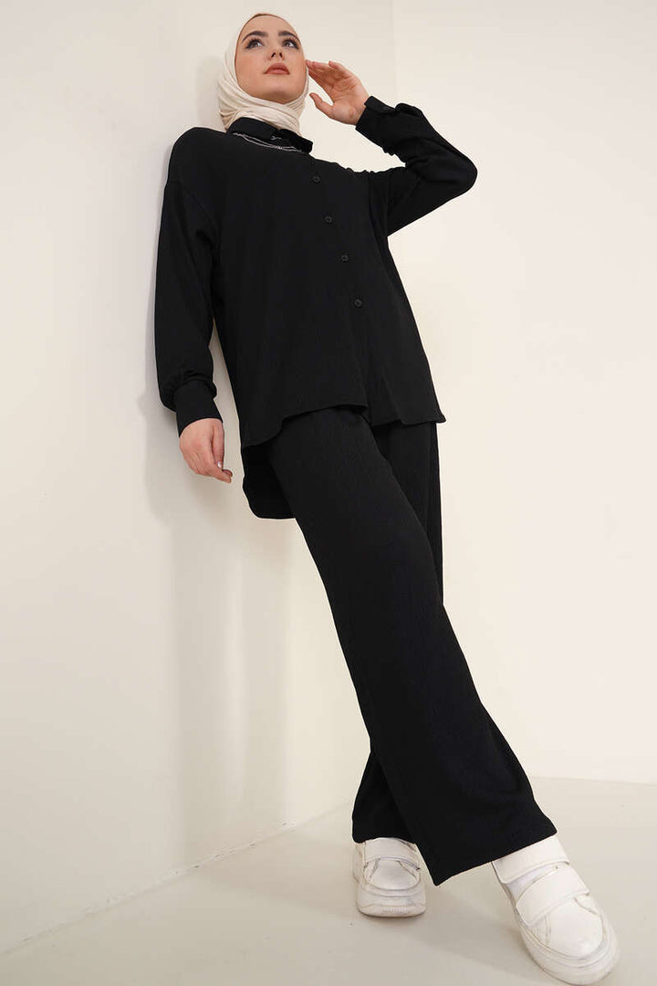 BGD Women T5858 Knitted Hijab Two-Piece Set - Black - Avondale