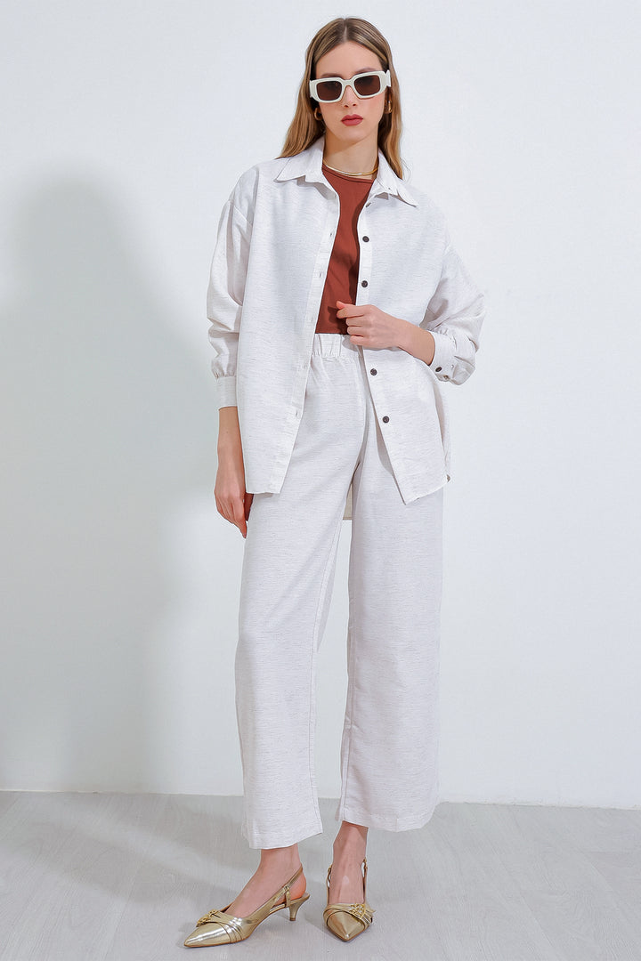 BGD Women T6624 Wide Leg Linen Top and Bottom Set - Cream - Avondale