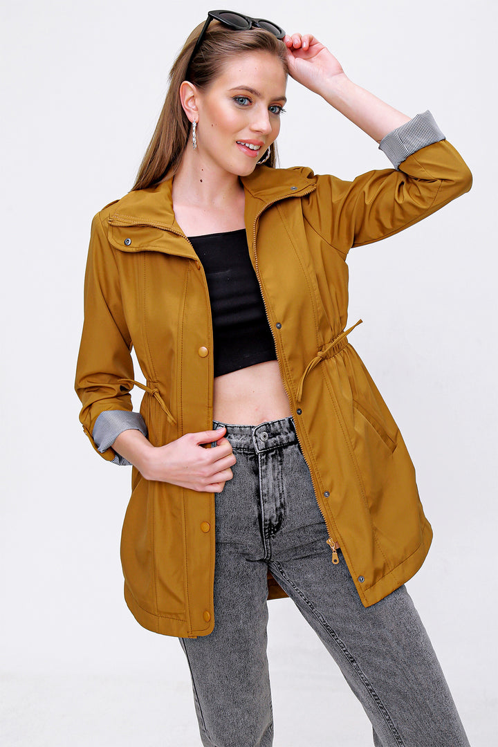 BGD Women Waist Pleated Trench Coat - Tan - Avondale
