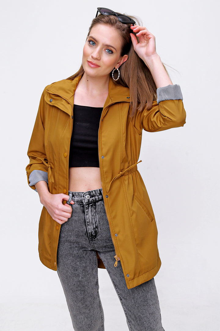 BGD Women Waist Pleated Trench Coat - Tan - Avondale